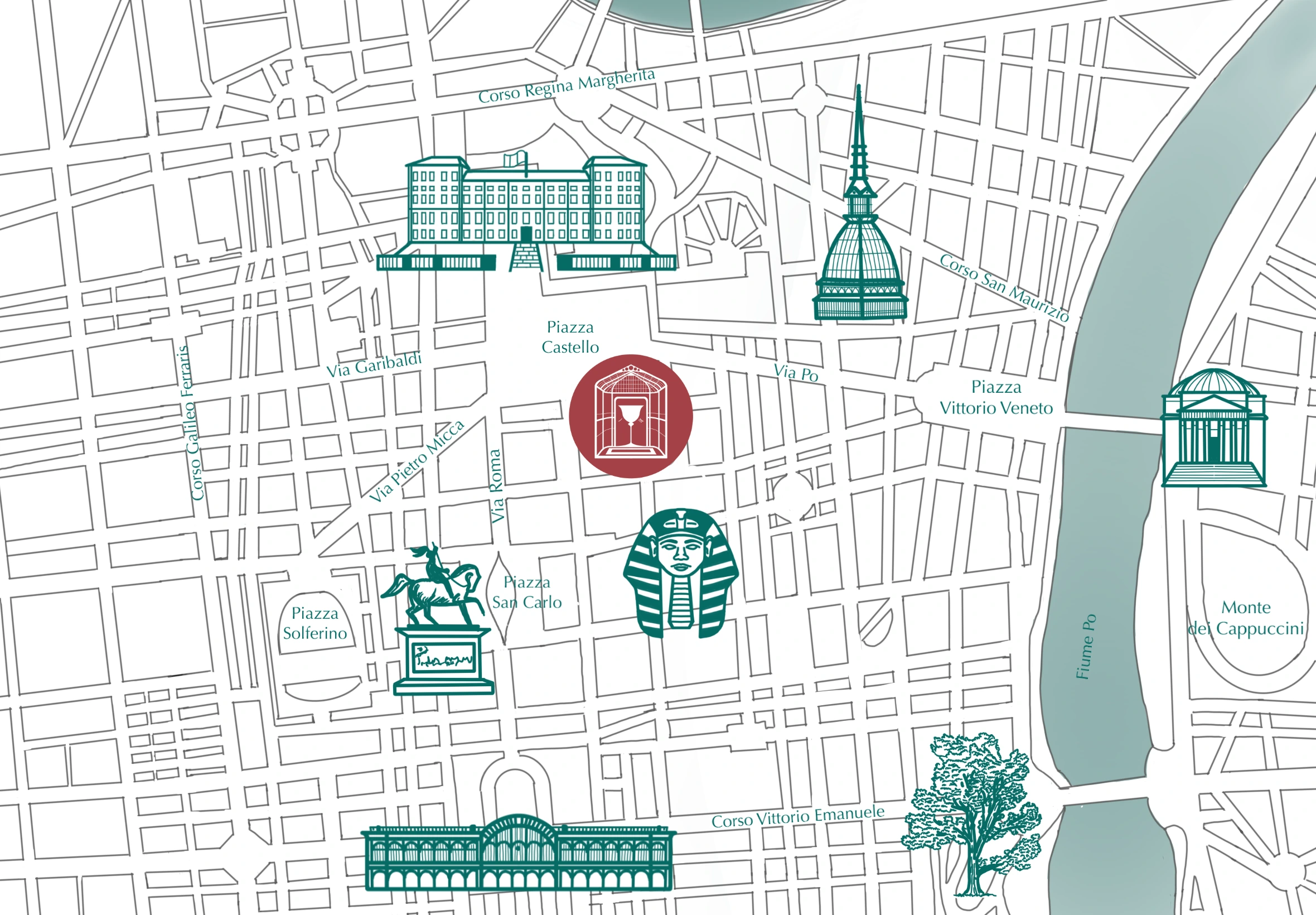 Illustrated map of Casa Vermouth and the surrounding area in Turin